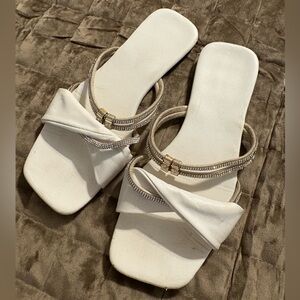 White Rhinestone Slide Sandals | Square Toe | EU 36 (US 6)